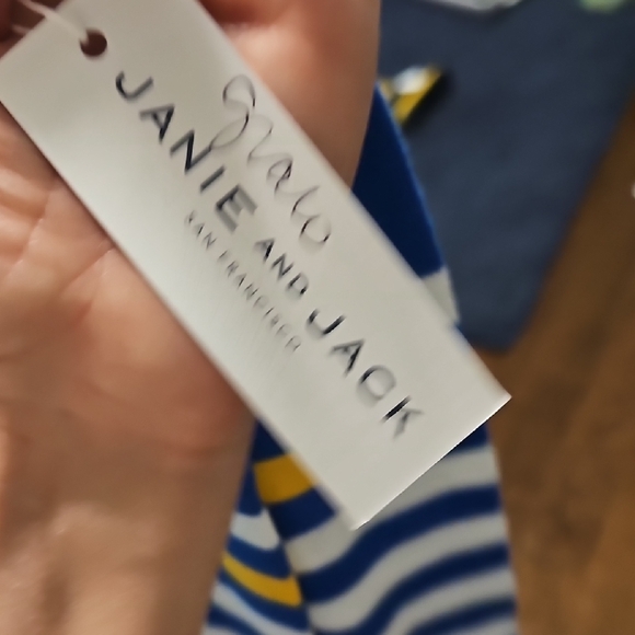 Janie and Jack Blue Sweater with Yellow and White Stripes - Picture 4 of 6